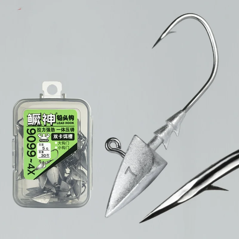 Anzuelo con cabeza de anzuelo de pesca, 4X, triángulo fuerte, cabeza de plomo, cola en T, anzuelos de gusano, cebo suave, 20-30 piezas en oferta