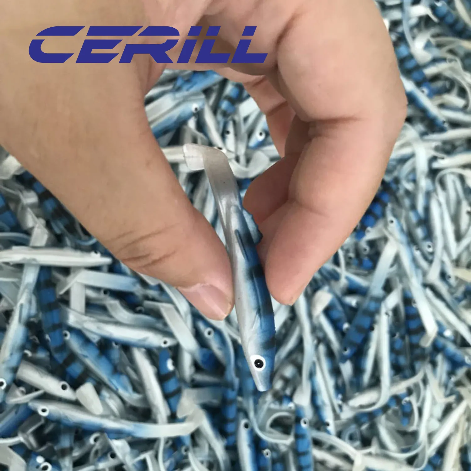 Cerill 5 uds 85mm 2,3g señuelo de pesca suave cebo de Anguila luminoso con gancho afilado silicona Artificial lubina sábalo ojos 3D Swimbait - imagen 4