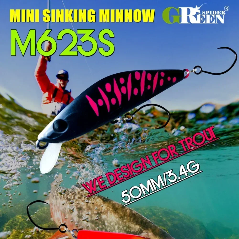 GREENSPIDER 50mm 3,4g Mini Señuelos de Pesca de pececillo que se hunden Jerkbaits Peche cebo Artificial Wobbler señuelo para pesca de carpa lubina y trucha - imagen 2