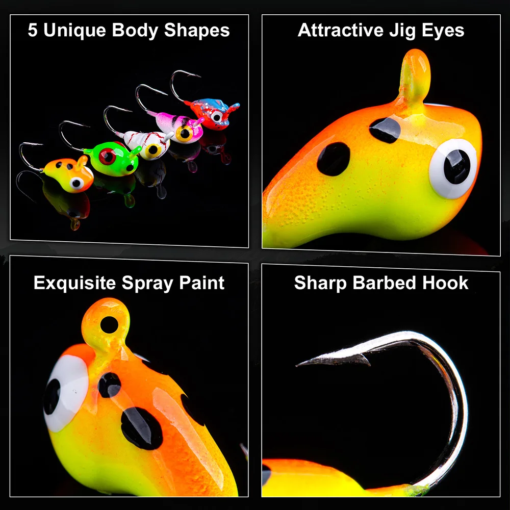 Señuelos luminosos de pesca en hielo, anzuelos de cabeza para lubina, Crappie, para invierno, 25 unids/lote por caja - imagen 4