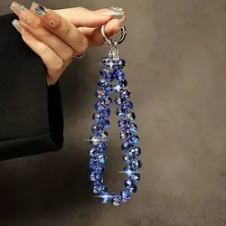 Elegante colgante de cuentas de cristal con purpurina, llavero de cuentas de cristal coloridas transparentes, cadena de cristal de muñeca desmontable para mujeres y niñas