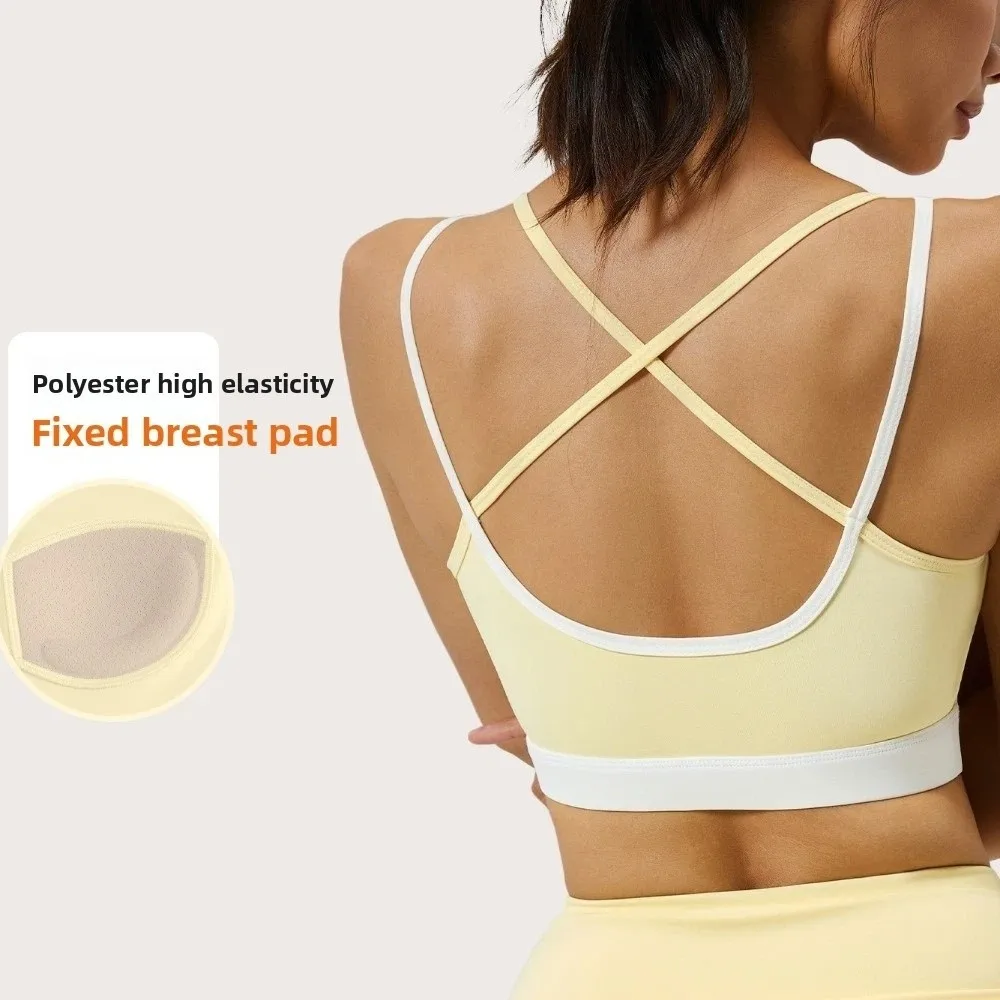 Sujetador deportivo de Yoga con cinturón cruzado para correr para mujer, ropa interior de Yoga antivibración a prueba de golpes, lencería con almohadilla fija integrada, chaleco sin costuras para niña - imagen 3