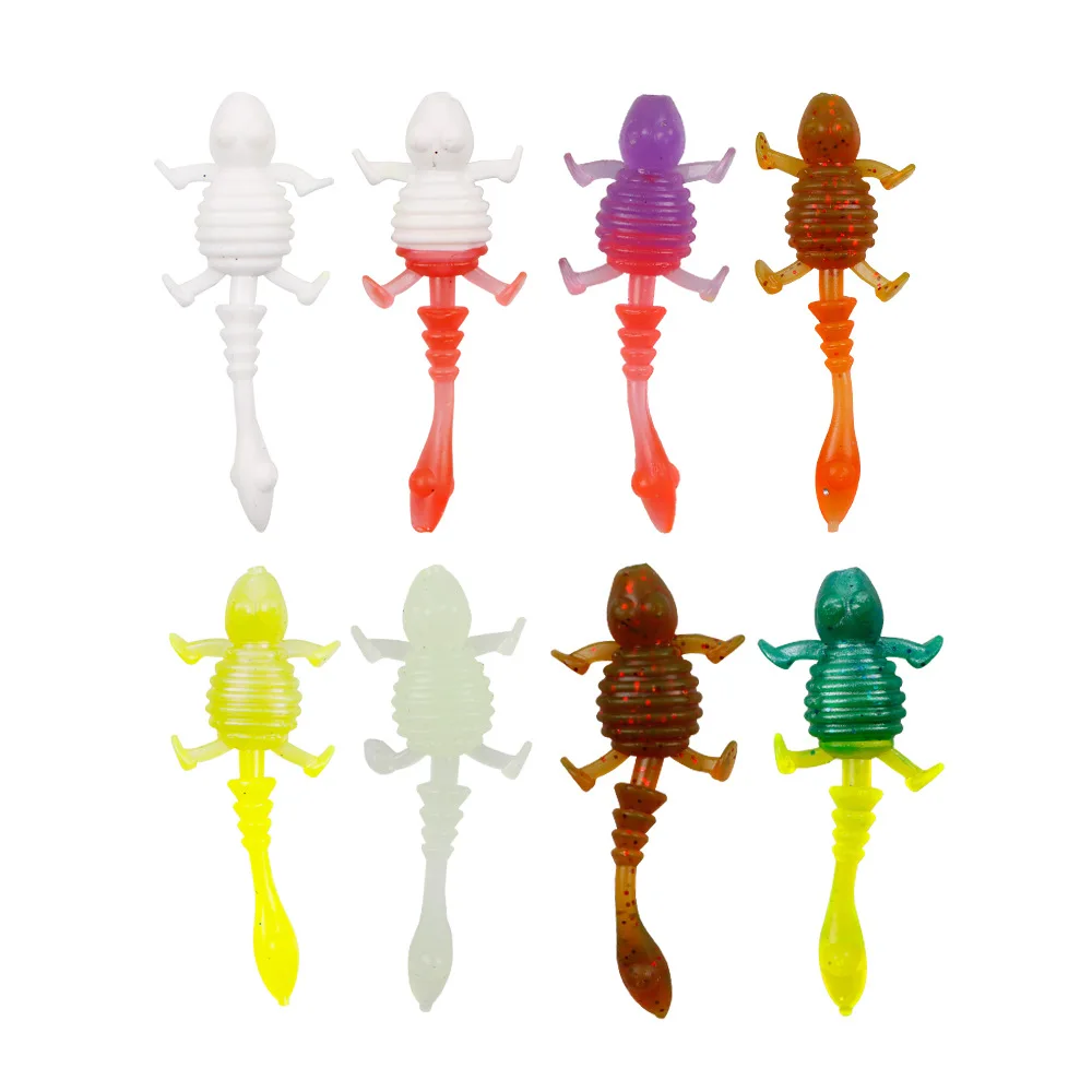 Señuelo de pesca suave de silicona, 10 Uds., 1g/5cm, cebo de gusano Artificial en forma de camarón, olor Wobbler, atractivo para aparejos de pesca de curricán - imagen 3