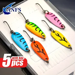 ANFS-señuelo de pesca de Metal y latón, 5 uds., cuchara giratoria, trucha de agua dulce, Lucio, lubina, lago, cebo duro giratorio