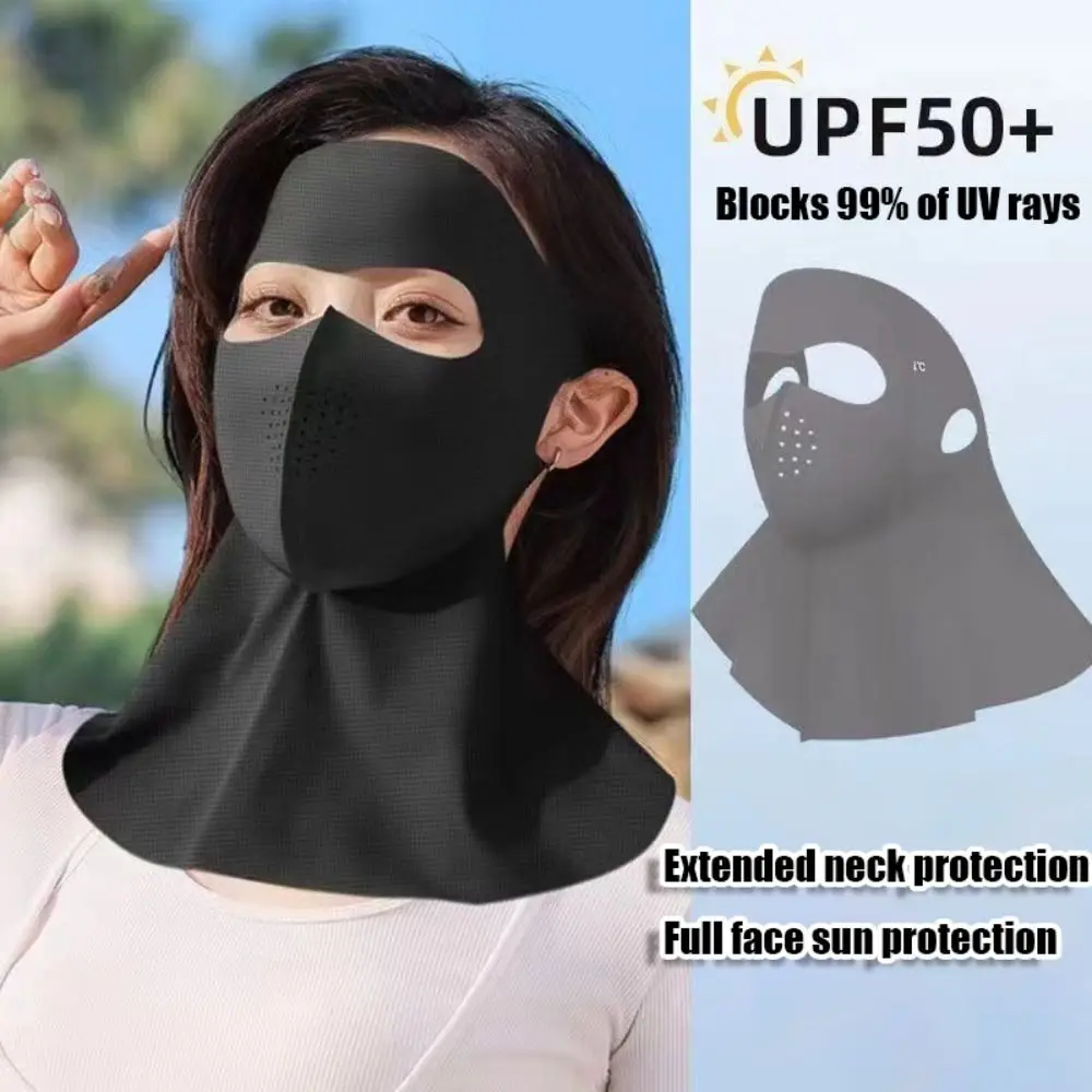 Máscara de protección solar de seda de hielo para mujer con protección del cuello Máscara de ciclismo con orificio transpirable integrado Máscara sin marcas a prueba de rayos UV 3D - imagen 4