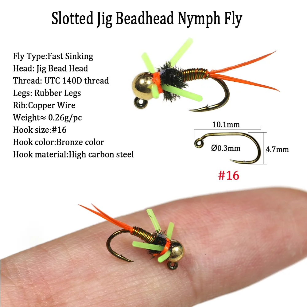 Wifreo 24 piezas # 16 cabeza de cuentas ranuradas Jig Ninfa mosca anzuelo de púas hundimiento rápido Euro moscas Ninfa húmeda trucha Steelhead Señuelos de pesca - imagen 5