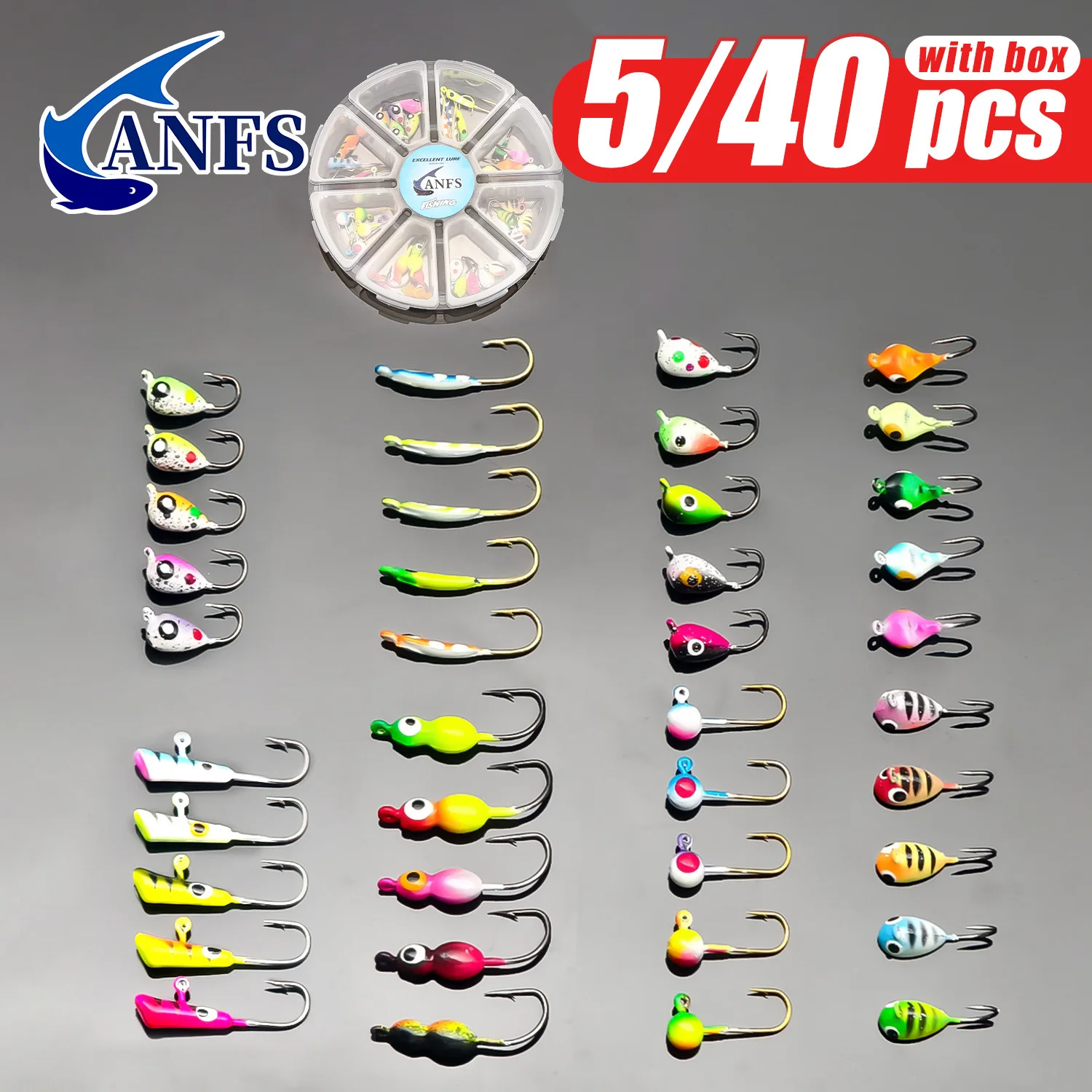 ANFS-Kit de plantillas de pesca en hielo, Señuelos de pesca en hielo para perca dorada, cabezales para aparejos de pesca en hielo, plantillas tipo panfish, 5 uds./40 Uds. - imagen 3