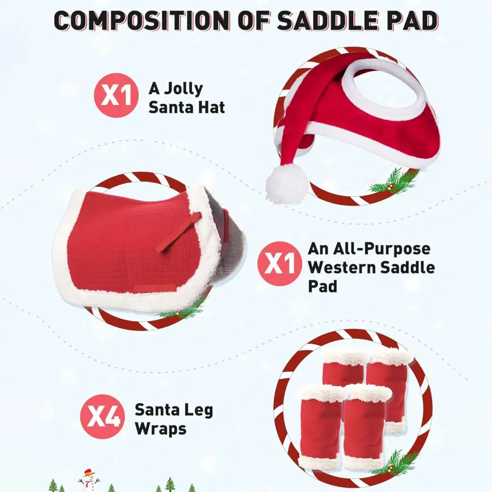 Disfraces de Navidad para caballos, sombrero de Papá Noel rojo, almohadilla para sillín de caballo, envolturas para piernas, accesorios de decoración, suministros para vacaciones de invierno, 1/4/7 Uds. - imagen 5