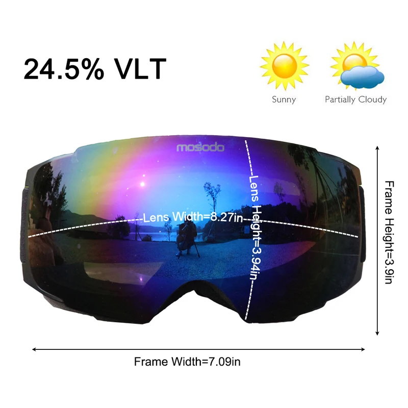 Mosodo-Gafas de esquí magnéticas para hombre y mujer, lentes esféricas grandes para Snowboard, antivaho, esquí, nieve, Invierno - imagen 4