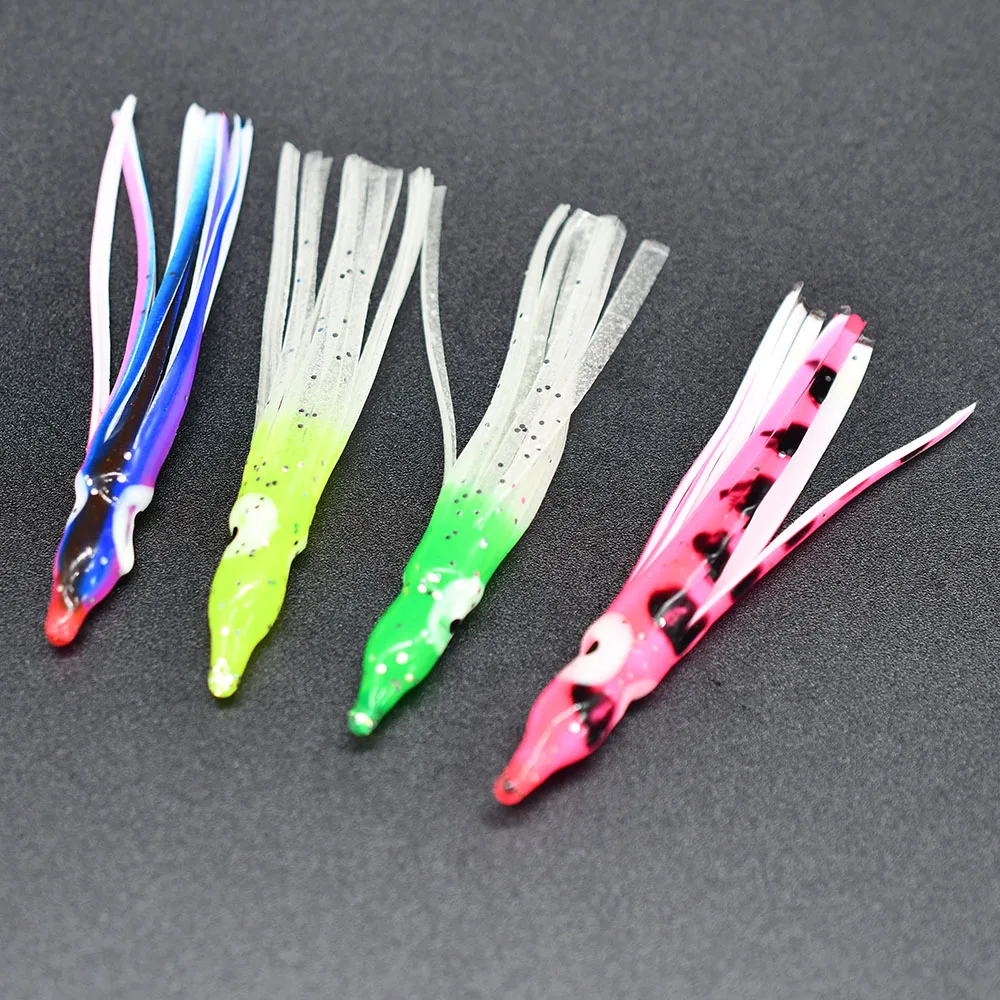 MNFT falda de calamar de goma suave, cebo biónico, aparejos de pesca de mar, faldas de hilos de cebo de pulpo, señuelos suaves de colores mezclados, 5 y 6cm, 12 Uds. - imagen 4