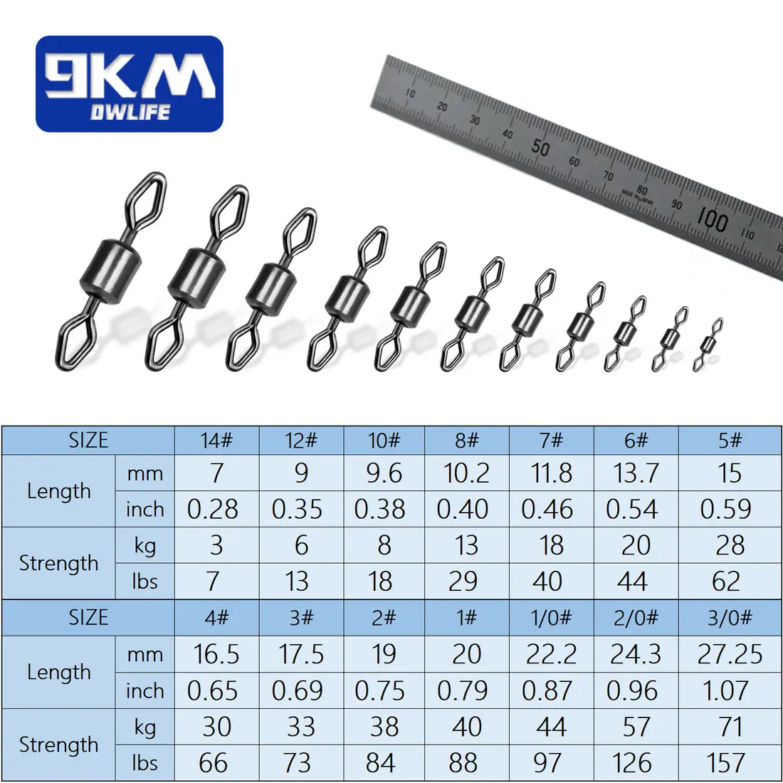 9KM 50 Uds. Giratorios de pesca giratorios de ojo de diamante pesca conector de acero inoxidable pesca - imagen 2