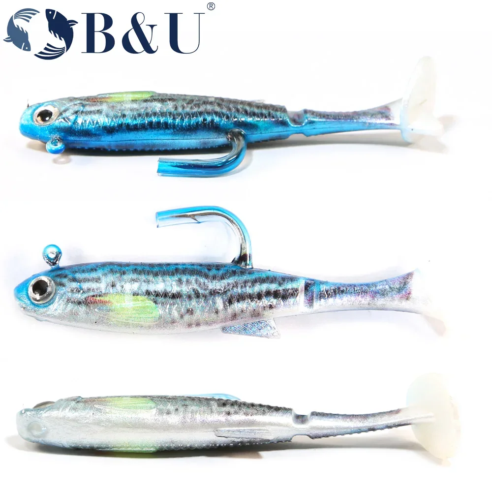 B & U-cebo de plástico blando para pesca, señuelo de mar, Swimbait, cabeza de anzuelo, aparejos de pesca, un solo gancho, sábalo, perca, Lucio, Wobblers - imagen 5