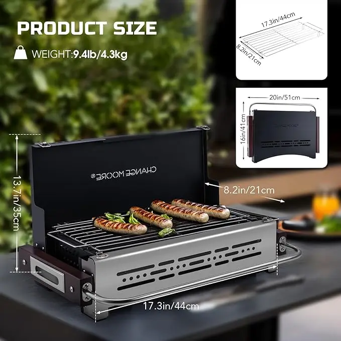 CHANGE MOORE-parrilla de carbón para barbacoa, estufa de acero inoxidable 304 para acampar al aire libre, estufas de Picnic ligeras y portátiles para acampar y jardín