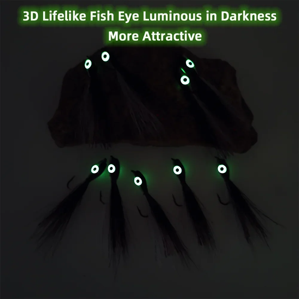 Wifreo 1 pieza/2 piezas # 8 Señuelos de pesca luminosos 3D Fish Eye Thunder Creek Minnow Bucktail Streamer Fly Small Baitfish Trucha Bass Pike - imagen 5