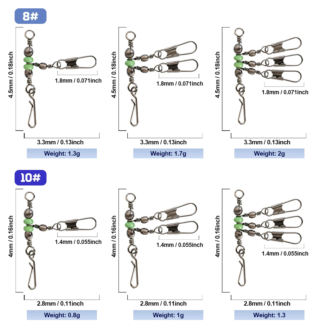 FishTrip 10 Uds. Giratorios de 3 vías con rodamiento giratorio con cuentas brillantes, con enclavamiento para pesca en Surf, conector de pesca - imagen 2
