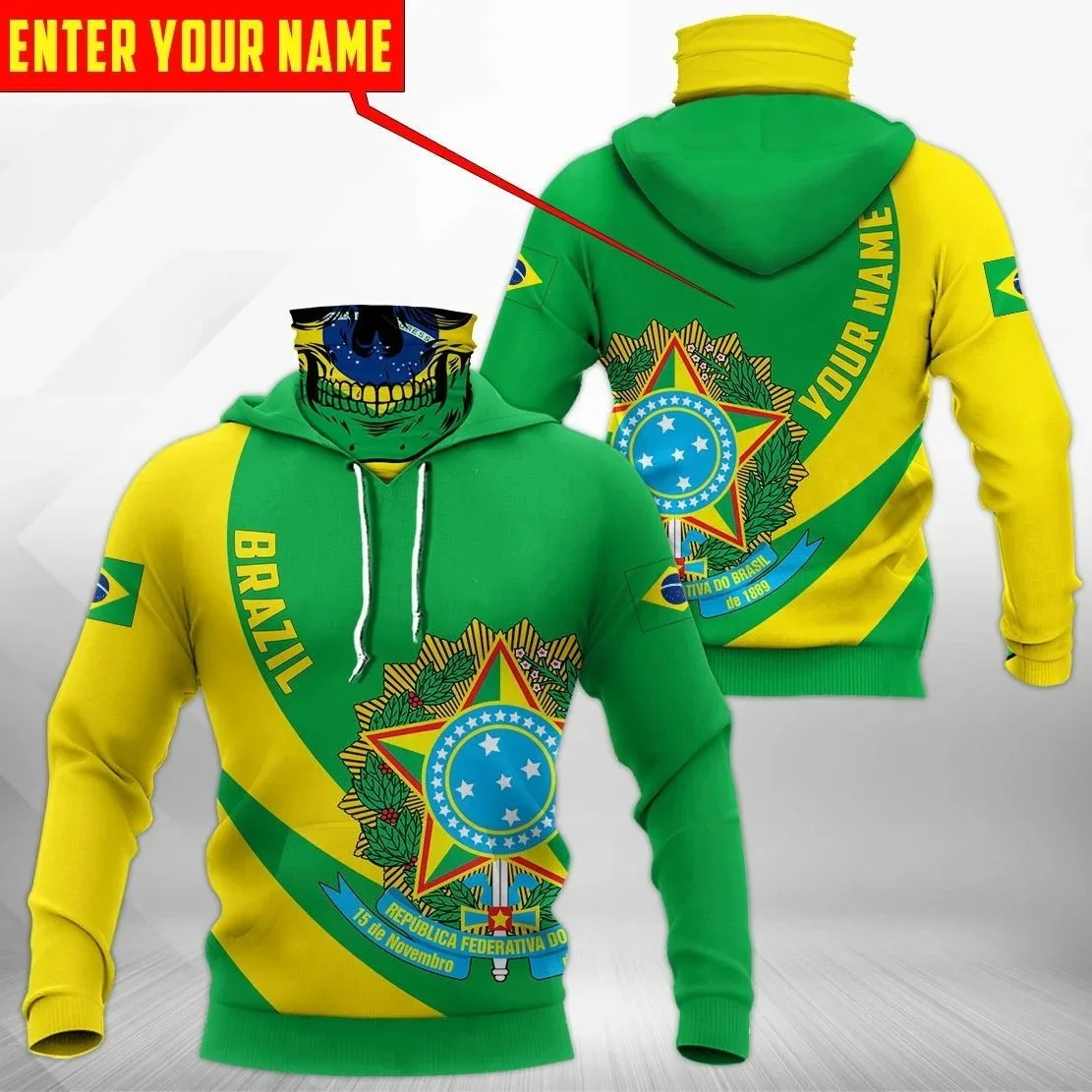 Tigre y Brasil escudo de armas 3D impreso hombres adultos cuello polaina Sudadera con capucha invierno Unisex Casual cálido grueso Sudadera con capucha con máscara ZZ09 - imagen 3