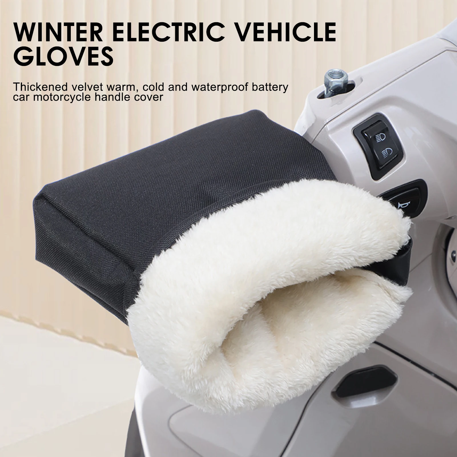 Guantes para manillar de ciclismo al aire libre, manoplas de felpa gruesas impermeables para invierno, guantes cálidos para manillar de motocicleta, bicicleta eléctrica y Scooter - imagen 3