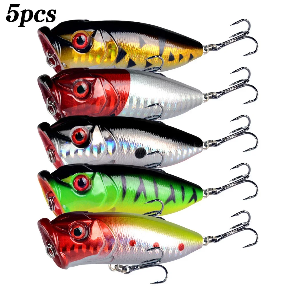 5 uds Señuelos de pesca Popper ojos 3d cebo Topwater Crankbait Wobblers aparejos de pesca