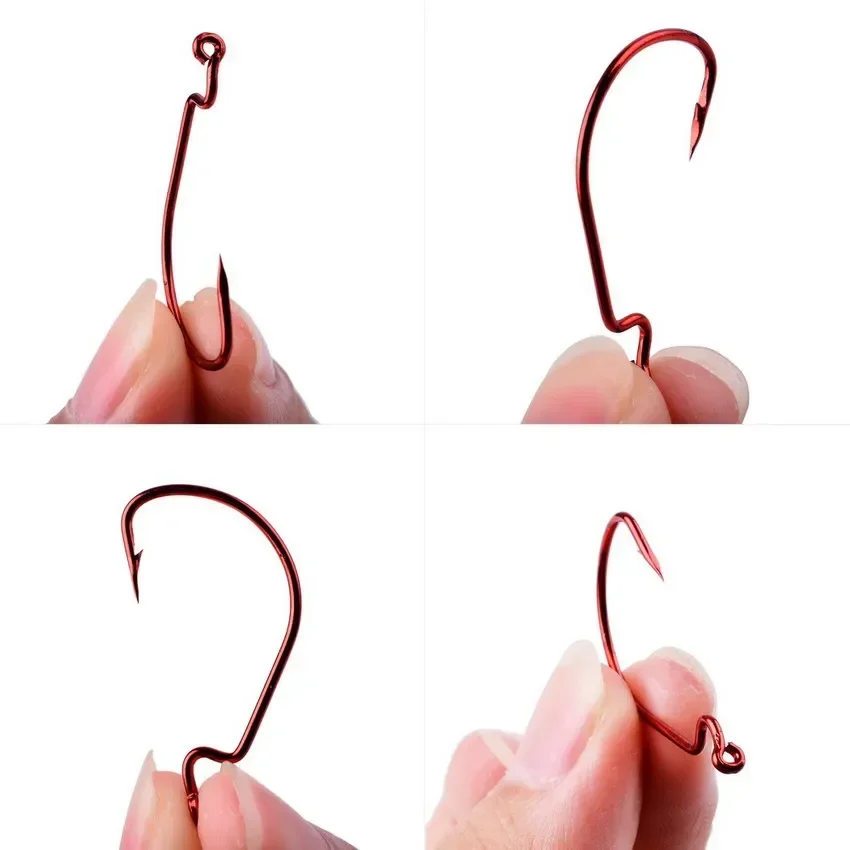 50 Uds anzuelos de pesca de manivela ancha anzuelo compensado de acero al carbono 3/0 # -2 # Anzuelo de pesca de carpa con púas para lubina, caja de aparejos con señuelo de gusano suave - imagen 5
