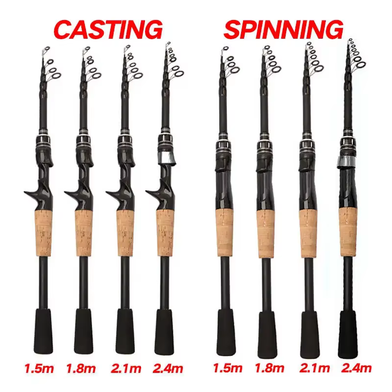 Kit de carrete de caña de pescar de carbono de 1,5-2,4 m, caña telescópica de fundición giratoria portátil 7,2: 1, carrete de Baitcasting Max 8kg, accesorios de pesca - imagen 3