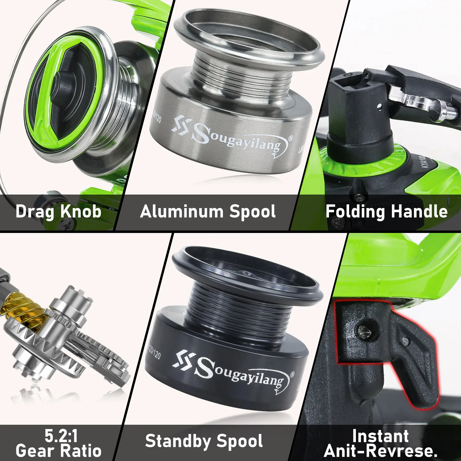 Carrete giratorio Sougayilang KYA100 mango plegable Mini pesca 5,2: 1 relación de engranaje carrete de pesca lubina pesca de agua dulce - imagen 4
