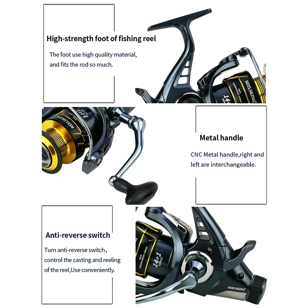Carrete de pesca giratorio 5,2: 1/4.9:1, carrete de Metal serie 3000-6000, rueda de pesca de carpa, freno doble, carrete de fundición suave - imagen 5