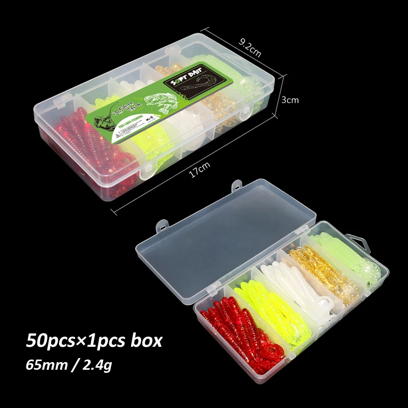 Juego de Señuelos de Pesca, 50 Uds., 6,5 cm, 2,4g, Wobbler Artificial, cebo de silicona, señuelo de gusano suave para curricán, Lucio, trucha, lubina, productos de pescado de mar - imagen 5