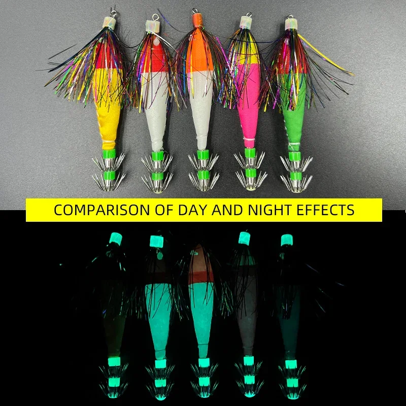 Rollo de tela con bigote luminoso, gancho de calamar, tela envolvente, gancho de paraguas de doble capa, señuelo biónico, anzuelo de calamar luminoso para pesca, 5 uds. - imagen 2