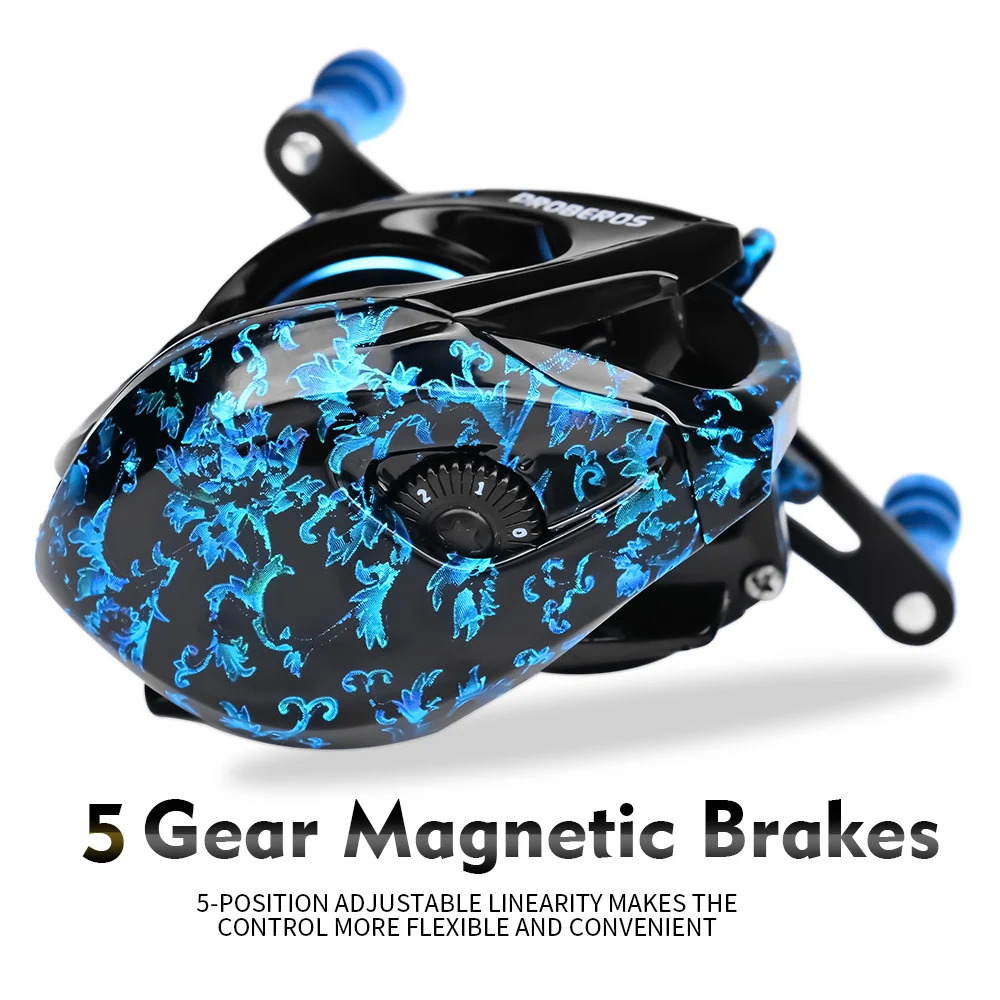 PROBEROS-carrete de Pesca Baitcast, accesorio con Ratio de engranaje 7,2: 1, carrete de Metal, arrastre máximo de 8kg, sistema de freno magnético - imagen 4