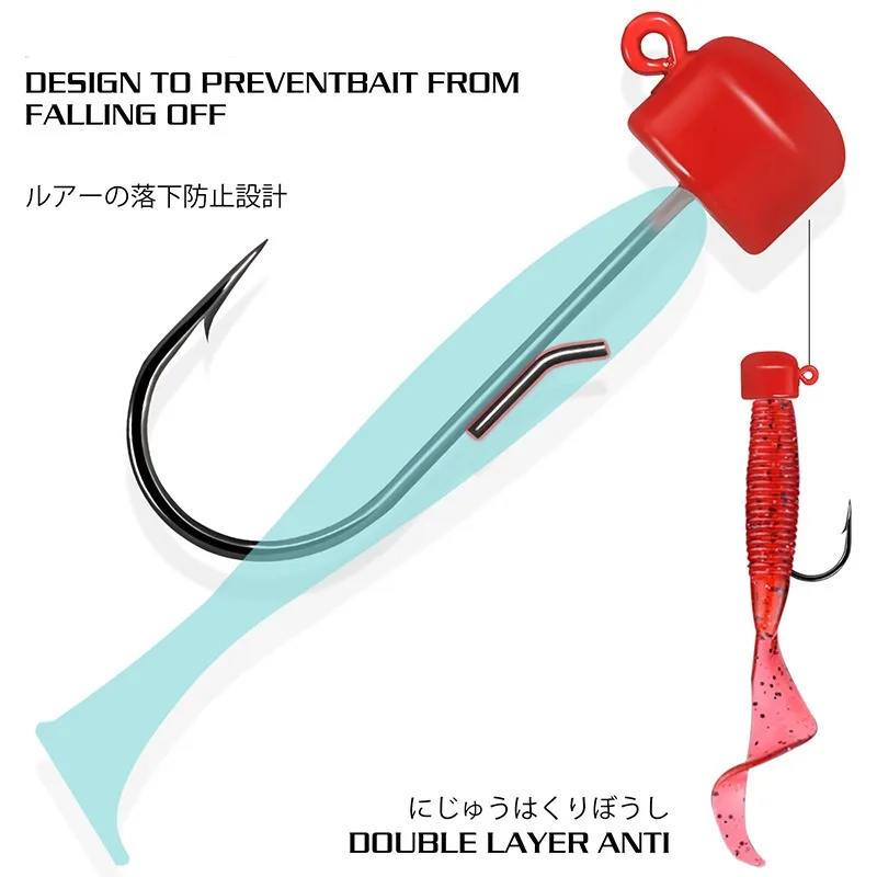 Sougayilang-anzuelo de pesca con cabeza de anzuelo, 5 uds., 3,5g, 5,5g, aparejo Ned, anzuelo de pescado, señuelos de gusanos suaves, anzuelos de anzuelo de seta, anzuelos de pesca para lubina y trucha - imagen 4