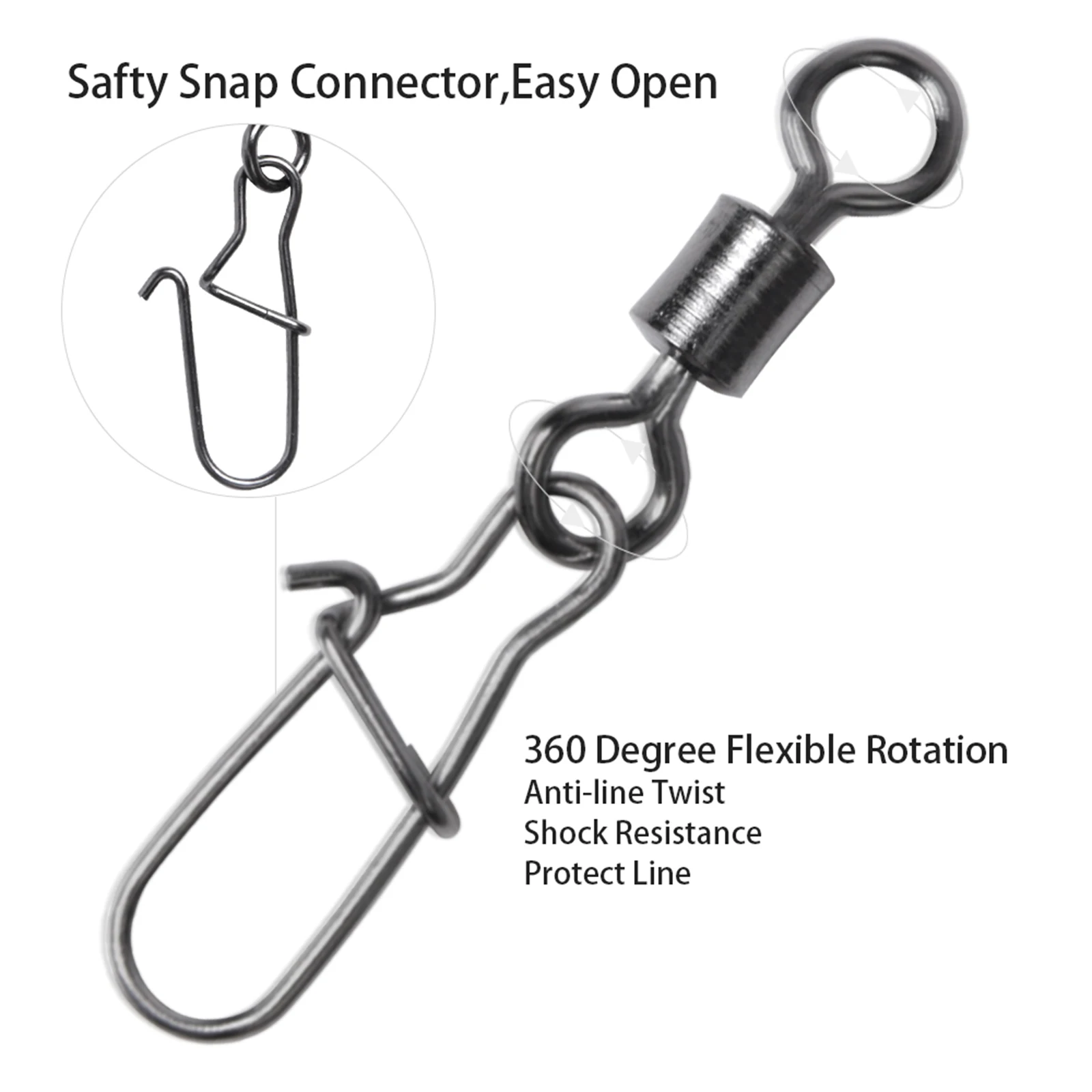 Gancho giratorio de pesca de 50 piezas, accesorio de acero inoxidable, doble bloqueo, rodamiento de bolas, cambio rápido, Conector de enlace de señuelo, carpa, lubina - imagen 3