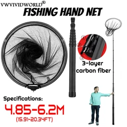 Marca VWVIVIDWORLD, 4,85-6,2 m, portátil, tierra de pesca de carbono, red de mano, aparejos de pesca con mango de poste telescópico plegable