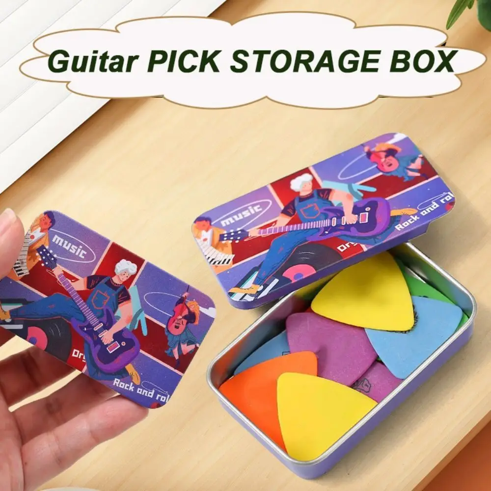 Nuevo Estuche para púas de guitarra con impresiones de dibujos animados, Mini caja de almacenamiento de púas de hierro, accesorios para guitarra, estuche para púas portátil - imagen 3