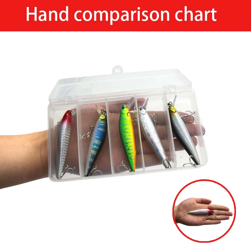 JSFUN 5 unids/caja señuelo de pesca Minnow de cola larga cebo duro flotante Wobbler Artificial Crankbait 3D ojo carpa perca aparejos de pesca - imagen 5