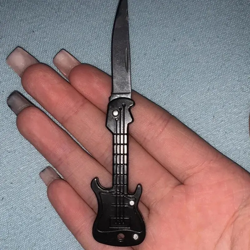 Mini llavero de guitarra, cuchillo plegable de acero inoxidable, cuchillos de filet de pesca, cuchillo plegable multifunción portátil para exteriores - imagen 4