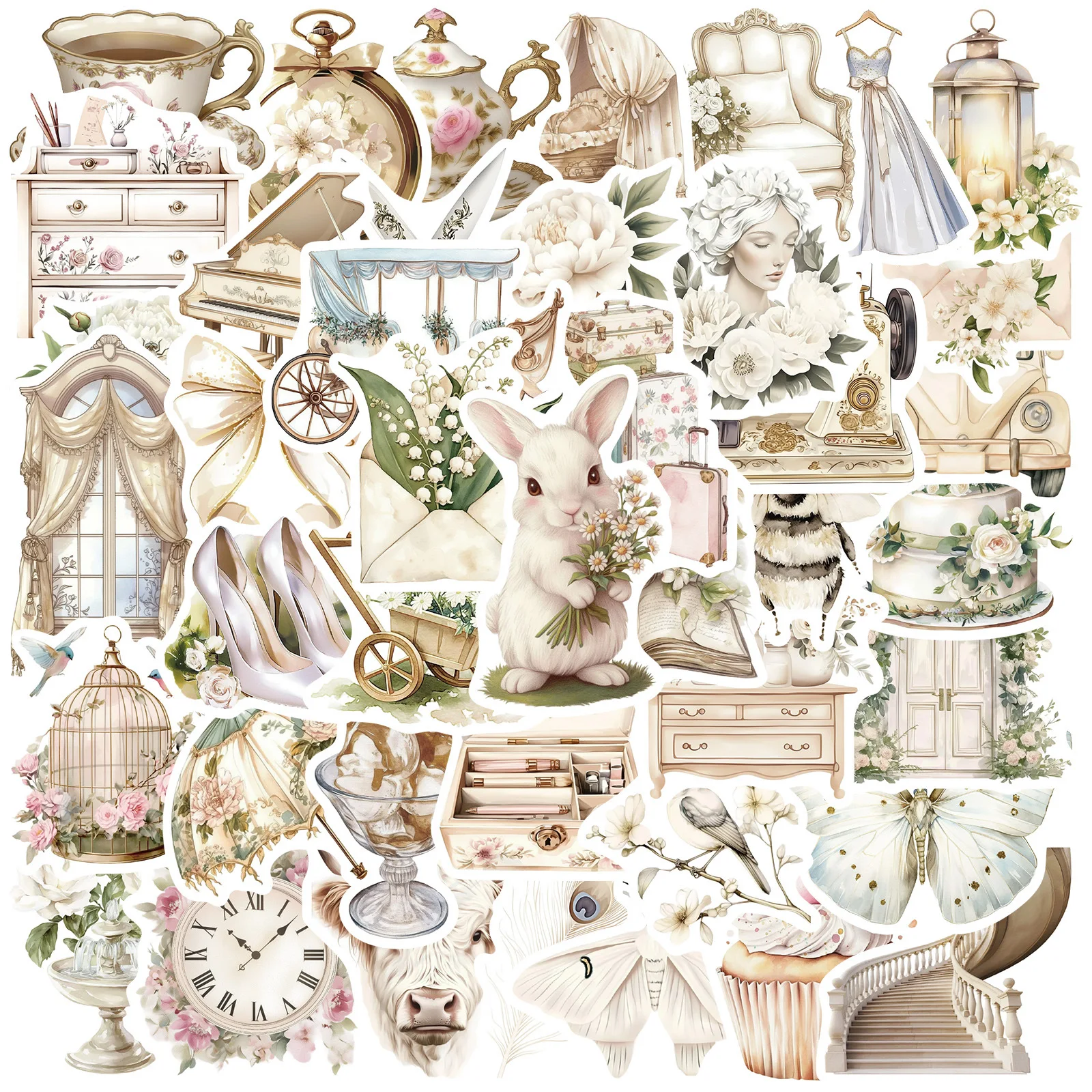 50 Uds. De pegatinas de grafiti de estética de arte Retro blanco, bricolaje, teléfono, guitarra, portátil, maleta, taza, pegatina impermeable, juguete para niños - imagen 2