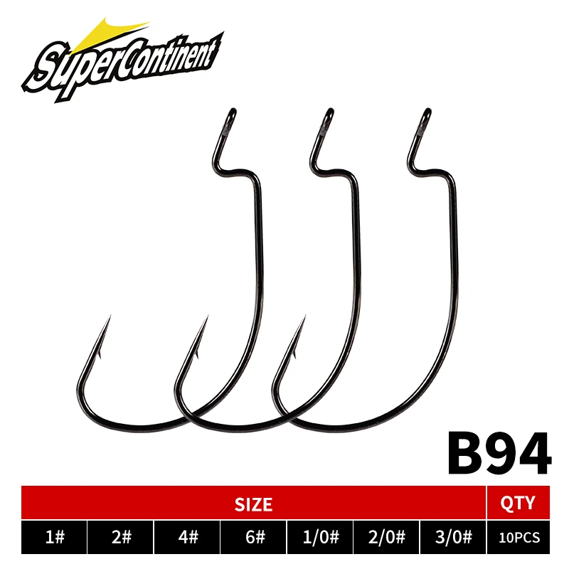Supercontinente 10udsB94Anzuelo de pesca Offset 6 #   - 3/0 #   Anzuelo de manivela para cebo de gusano blando, anzuelo, accesorios de aparejos de pesca