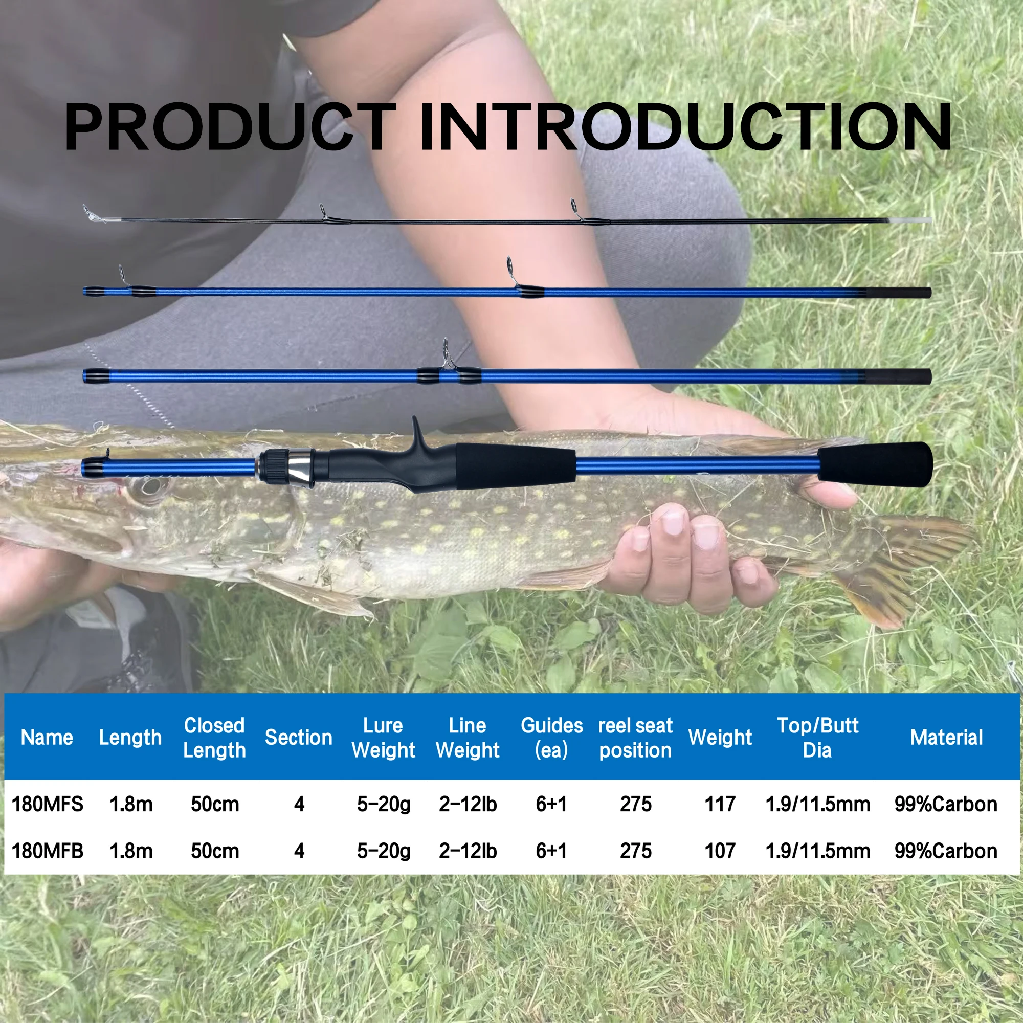 BIUTIFU Baitcasting Spinning Mini cañas de pescar 4 secciones 1,8 m viaje carbono fundición peso 5-20g rápido ultraligero señuelo trucha poste - imagen 2