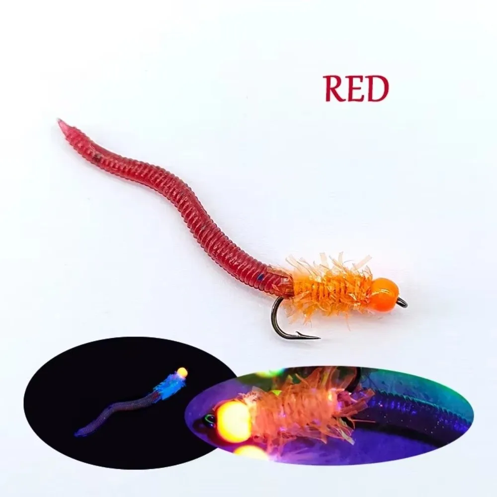 Diseño luminoso Lombrices de tierra simulados luminosos Efecto brillante Aspecto simulado Señuelos de pesca Material suave Gancho incluido - imagen 3