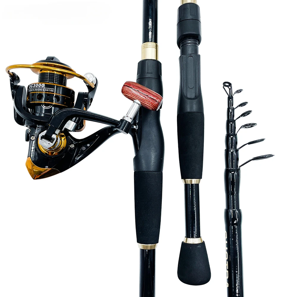 Ghotda-caña de pescar telescópica con carrete, juego de carrete de Pesca con línea, 1,6-2,4 M, serie 1000-4000 - imagen 2