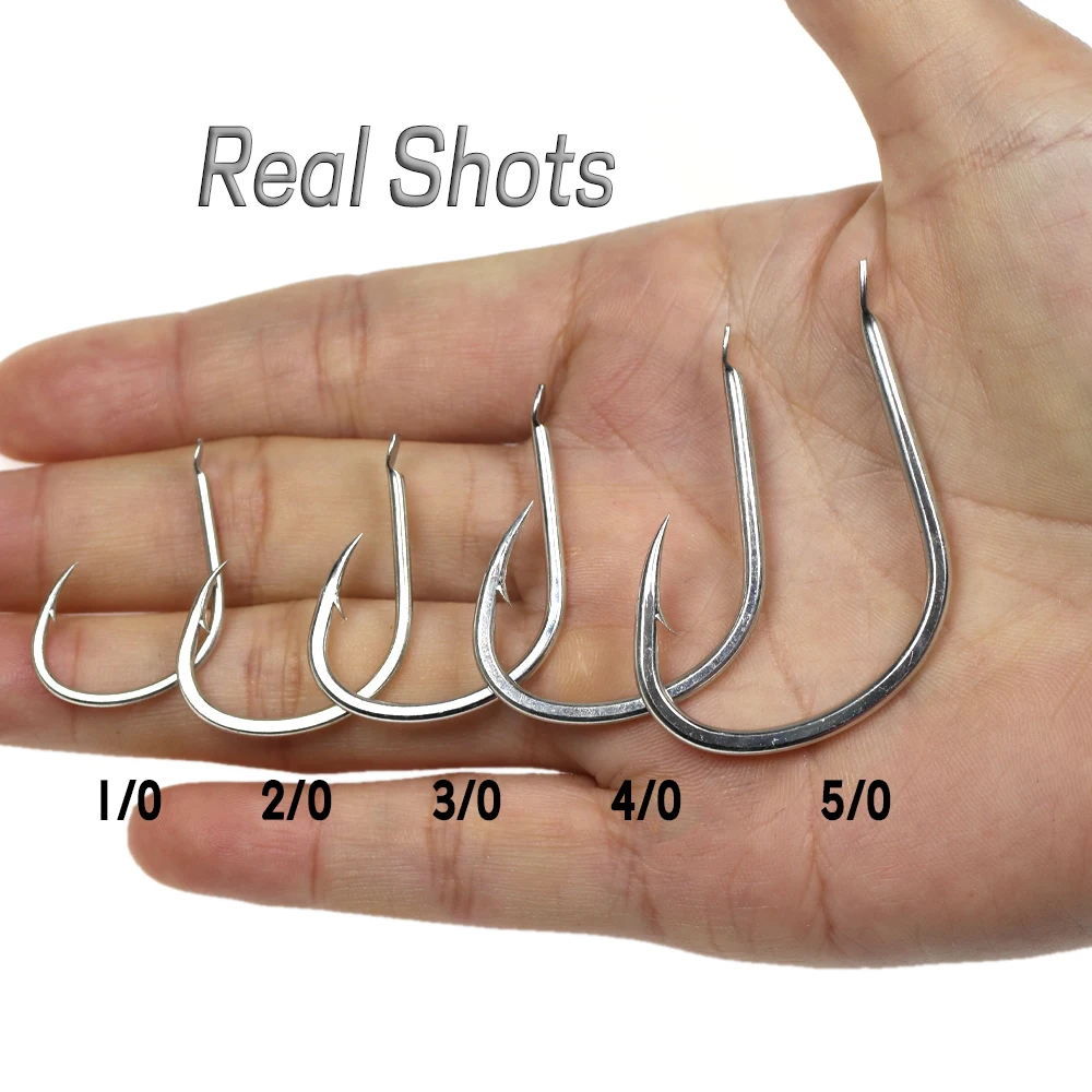 WIFREO-anzuelos de Jigging lento para agua salada, accesorio circular resistente a la corrosión, de estaño brillante, 1/0, 2/0, 3/0, 4/0, 5/0 - imagen 5