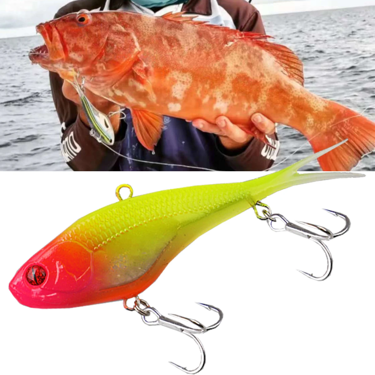 Cebo suave de 67g con cabeza de anzuelo VIB, pececillo negro, cebo de silicona que se hunde UV para atún, pargo, Señuelos de pesca de aguas profundas, agua salada