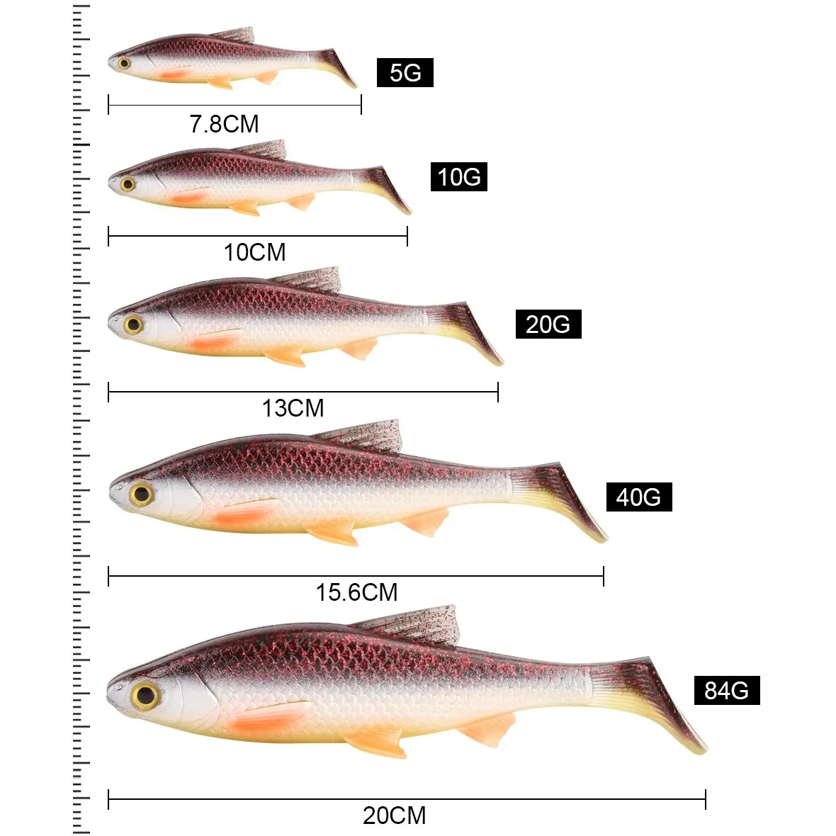 Spinpoler-señuelo de pesca 3D River Roach, cebo suave con cola de paleta en T, cebo para sábalo, golpe, Swimbait de plástico de silicona, Wobbler, Lucio y lubina - imagen 2