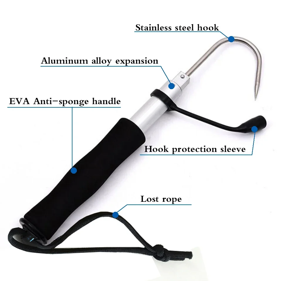 64/89/116CM telescópico hielo pesca en el mar Gaff aleación de aluminio inoxidable lanza anzuelo aparejos pescado Gaff gancho hielo mar pesca lanza - imagen 4