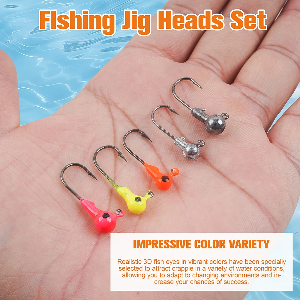 50 Uds. Gancho de cabeza de plantilla de manivela, anzuelo de pesca con púas afiladas, cabeza de bola redonda, plantillas de pesca, señuelos, cabezas de plantilla tipo tipo para trucha lubina - imagen 5