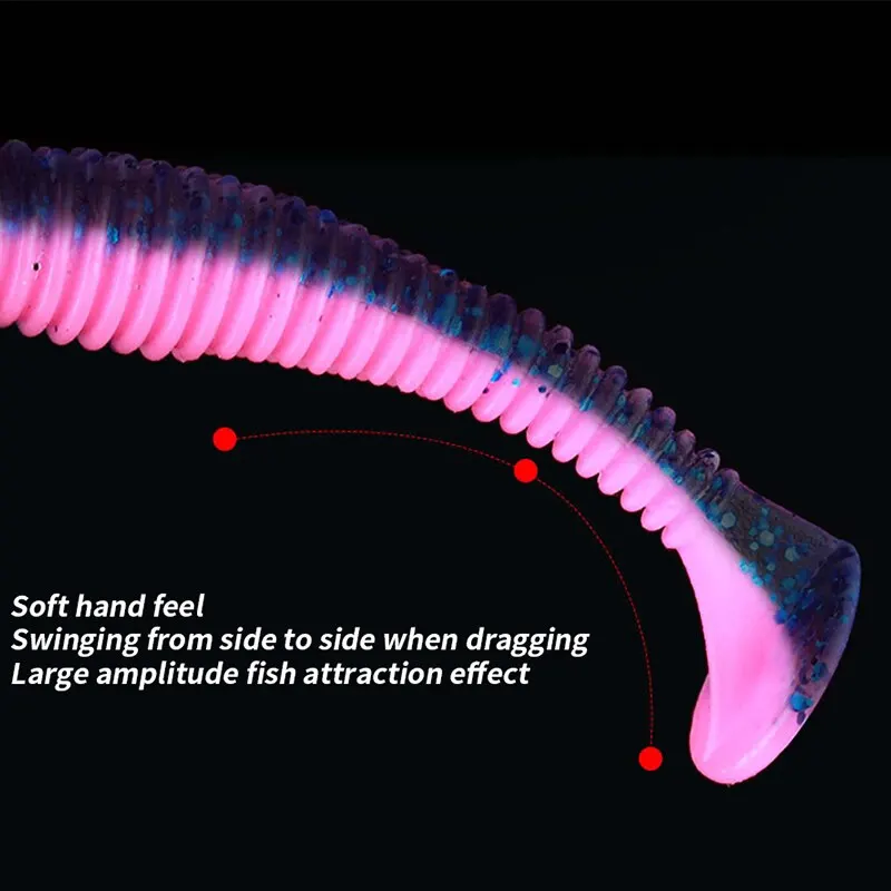 20 piezas 63mm cebo de gusano de alta calidad cebo Artificial suave cola ultraligera Pesca señuelo de Pesca de silicona para Pesca de lubina de carpa - imagen 2