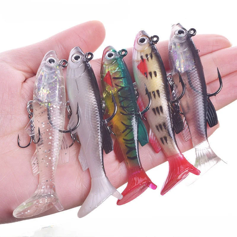 5 unids/lote anzuelo de silicona suave juego de cebo Swimbait 7,5 cm 12g Wobblers de pesca cebos de goma artificiales para Lucio señuelo de lubina aparejos - imagen 2