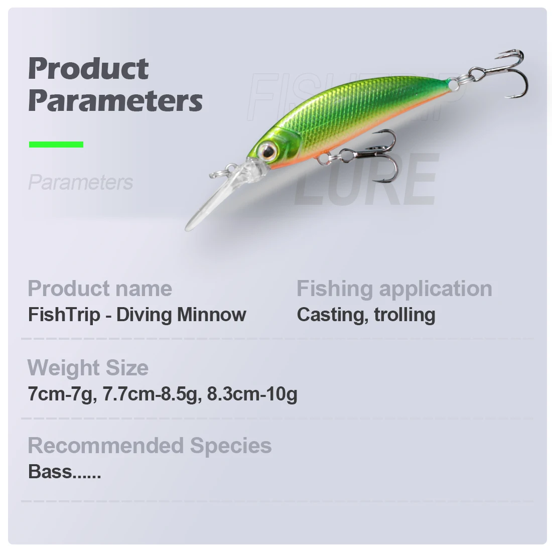 FishTrip-señuelo de pesca de 7cm ~ 8,3 cm, señuelos de hundimiento Minnow, cebo duro para buceo profundo - imagen 2