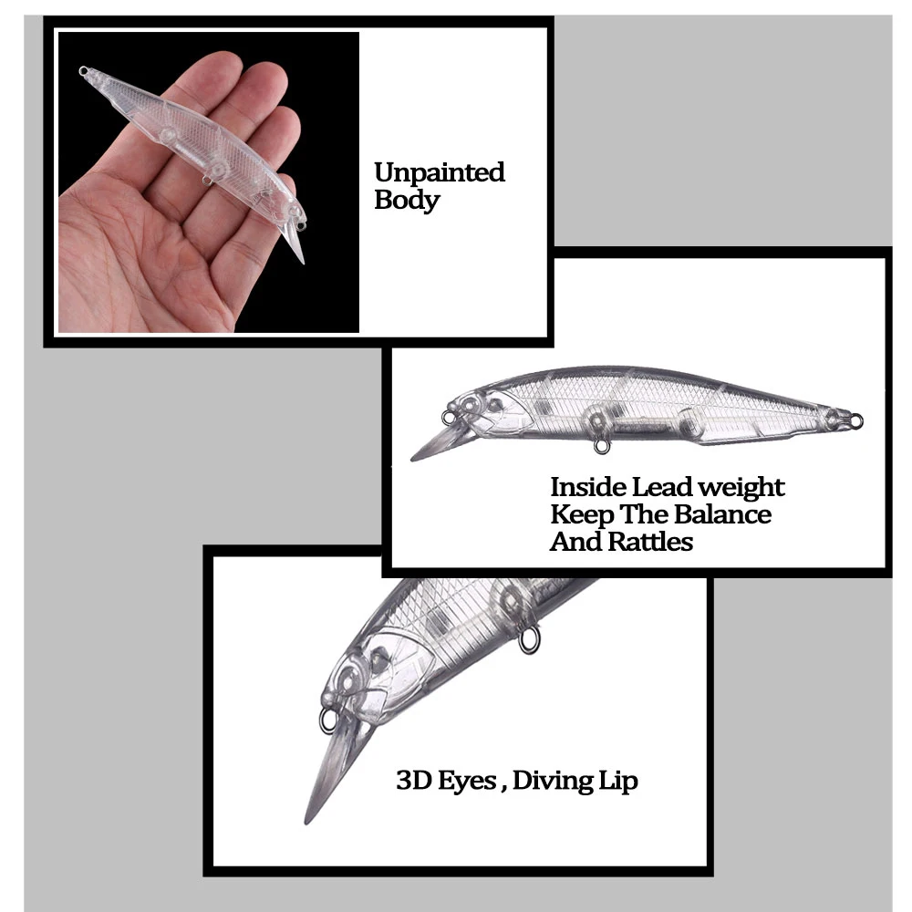 Chan'sHuang-Cebo en blanco sin pintar, cascabeles flotantes transparentes de 11cm/12g, piscardo, aparejo de señuelo de pesca Artificial hecho a mano - imagen 5