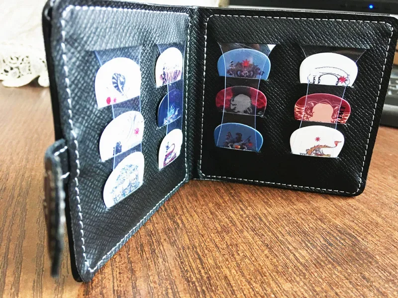 Bolsa de púas de guitarra de PU de 12 agujeros, soporte de cuero negro, billetera triangular, almacenamiento, Mini guitarra eléctrica, bolsa de púas para ukelele - imagen 4